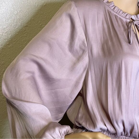 Glam Boho Ruffled Ballon Long Sleeve Mini Dress Blush Mauve Pink Size Large - Picture 3 of 11